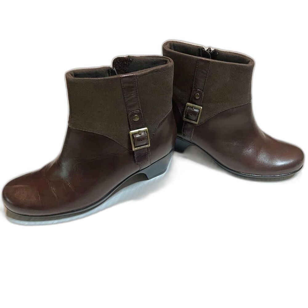 Clarks Ingalls Dover Q Boots 6M Brown Comfort Casual 2" Heel Leather/Suede Ankle